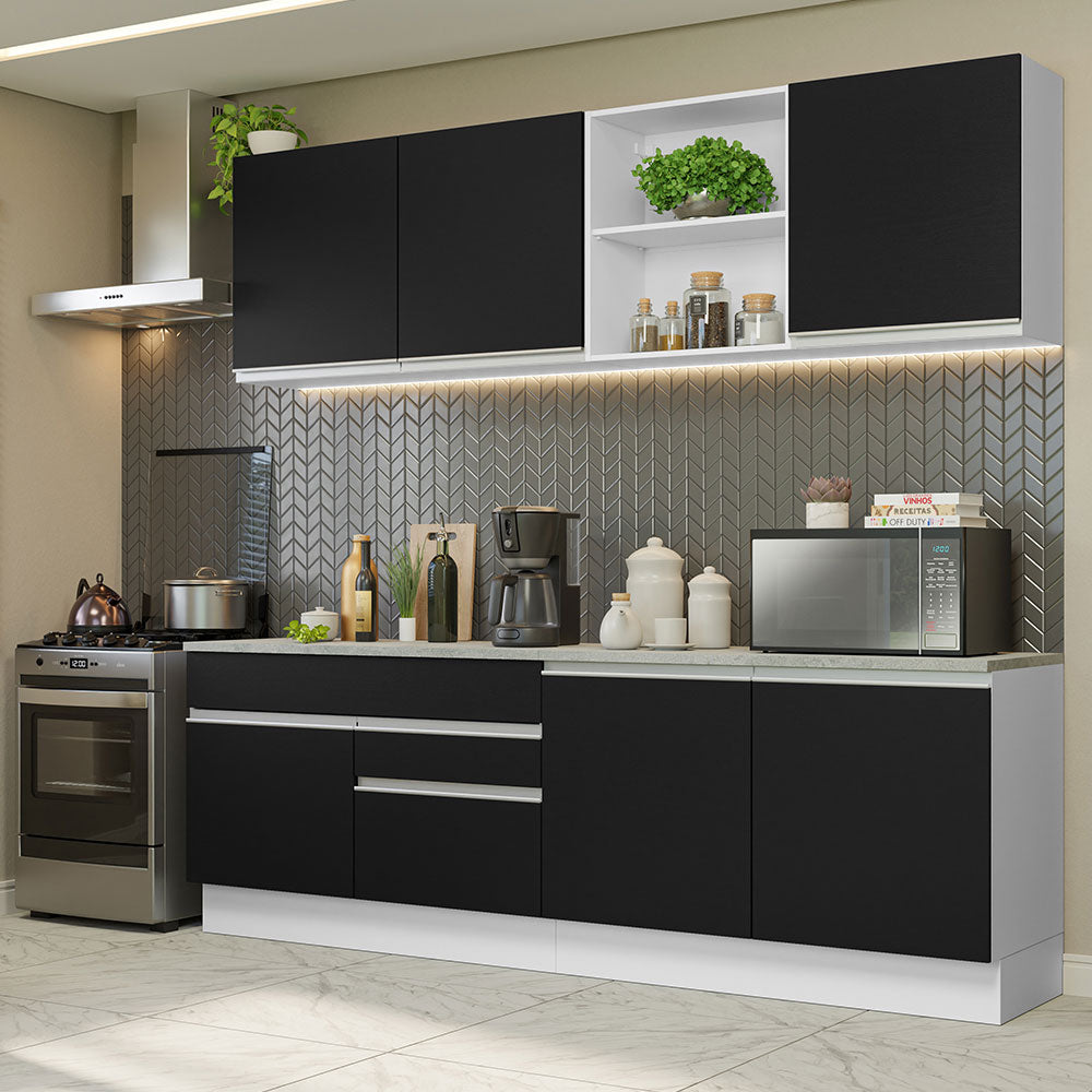 Cocina Integral 240 cm Blanco/Negro Glamy Madesa
