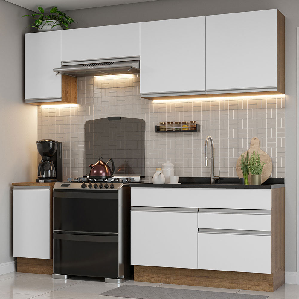 Cocina Integral 240 x 52 cm 6 Puertas 2 Cajones Marrón/Blanco Glamy Madesa 07