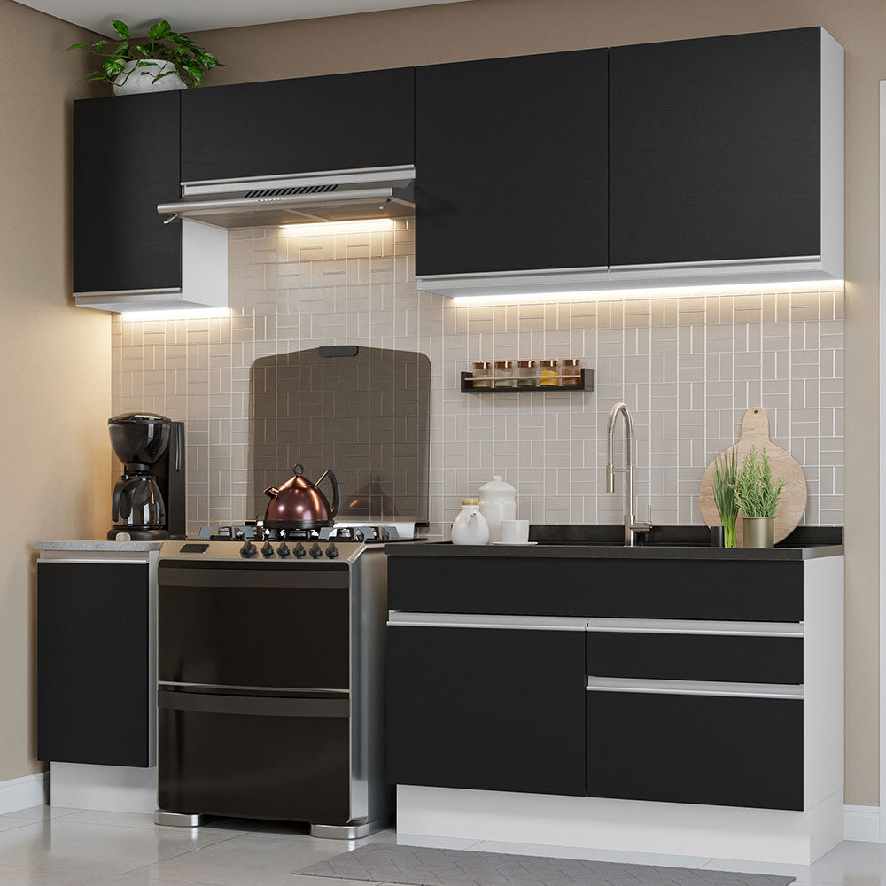 Cocina Integral 240 cm Blanco/Negro Glamy Madesa