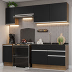 Cocina Integral 240 x 52 cm 6 Puertas 2 Cajones Marrón/Negro Glamy Madesa 07