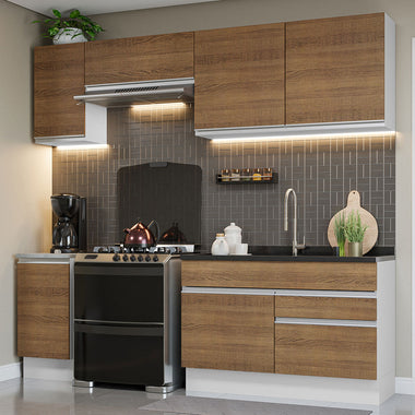 Cocina Integral 240 cm Blanco/Marrón Glamy Madesa