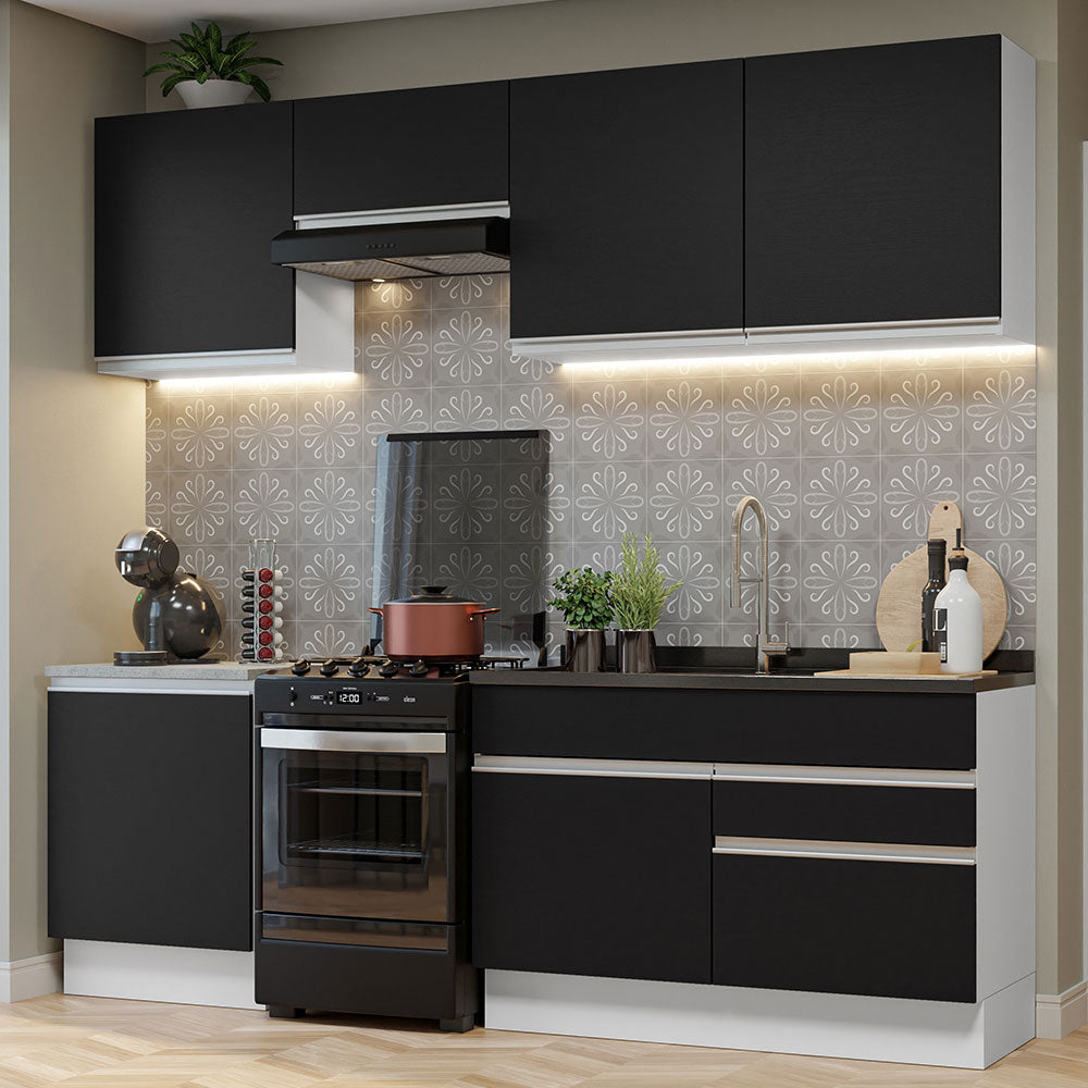 Cocina Integral 240 cm Blanco/Negro Glamy Madesa