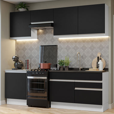 Cocina Integral 240 cm Blanco/Negro Glamy Madesa