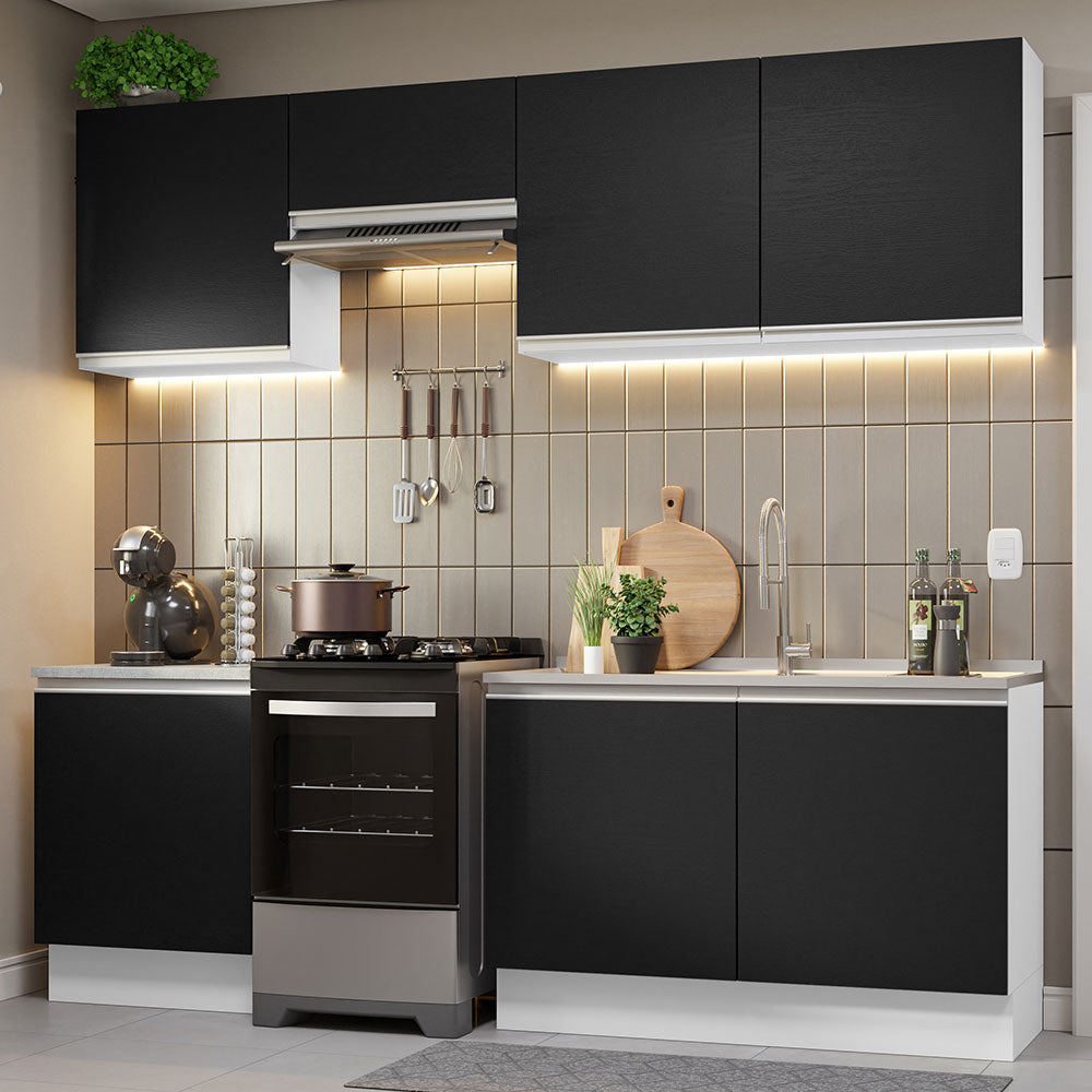 Cocina Integral 240 cm Blanco/Negro Glamy Madesa