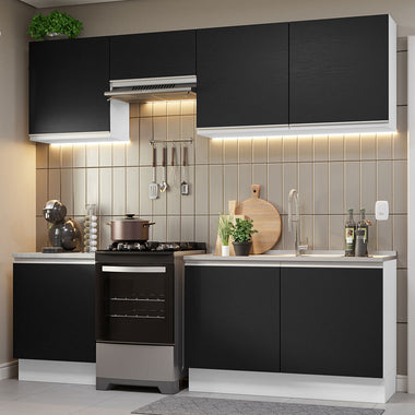 Cocina Integral 240 cm Blanco/Negro Glamy Madesa