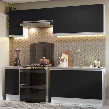 Cocina Integral 240 cm Blanco/Negro Glamy Madesa