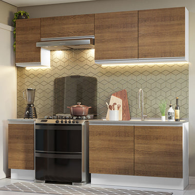 Cocina Integral 240 cm Blanco/Marrón Glamy Madesa