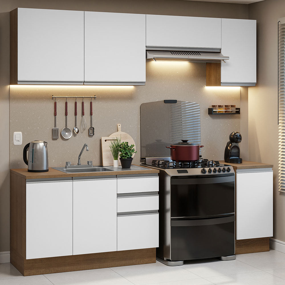 Cocina Integral con Accesorios 240cm Glamy Marrón/Blanco