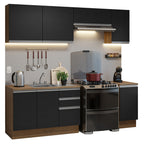Cocina Integral 240 cm Con Fregadero y Accesorios de Cocina Marrón/Negro Glamy Madesa