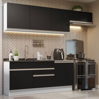 Cocina Integral 260 cm Blanco/Negro Glamy Madesa