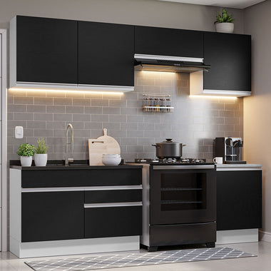 Cocina Integral 260 cm Blanco/Negro Glamy Madesa
