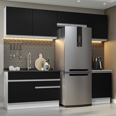 Cocina Integral 260 cm Blanco/Negro Glamy Madesa