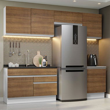 Cocina Integral 260 cm Blanco/Marrón Glamy Madesa