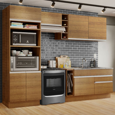 Cocina Integral 270 x 52 cm 7 Puertas 2 Cajones Con Mueble para Horno Marrón Glamy Madesa 09