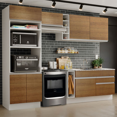 Cocina Integral 270 cm Con Mueble para Horno Blanco/Marrón Glamy Madesa