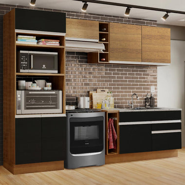 Cocina Integral 270 cm Con Mueble para Horno Marrón/Negro/Marrón Glamy Madesa
