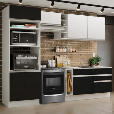 Cocina Integral 270 cm Con Mueble para Horno Blanco/Negro Glamy Madesa