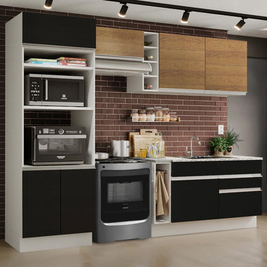 Cocina Integral 270 cm Con Mueble para Horno Blanco/Negro/Marrón Glamy Madesa