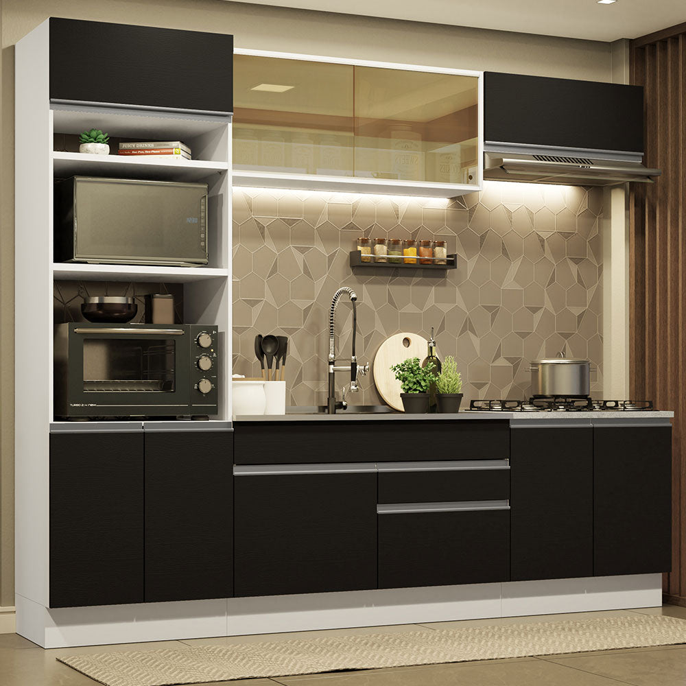 Cocina Integral 270 cm Con Mueble para Horno Blanco/Negro Glamy Madesa