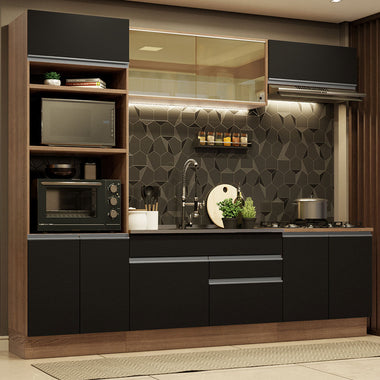 Cocina Integral 270 cm Con Mueble para Horno Marrón/Negro Glamy Madesa