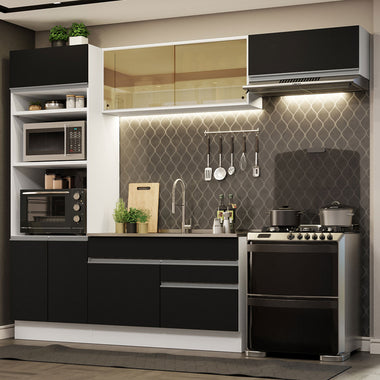 Cocina Integral 270 cm Con Mueble para Horno Blanco/Negro Glamy Madesa