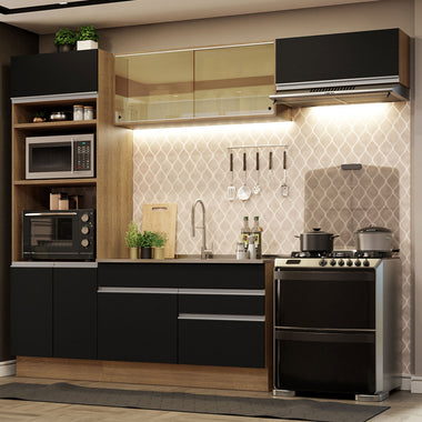 Cocina Integral 270 cm Con Mueble para Horno Marrón/Negro Glamy Madesa