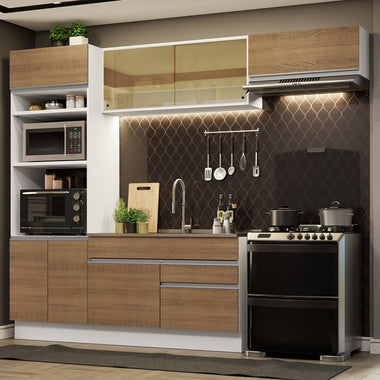Cocina Integral 270 cm Con Mueble para Horno Blanco/Marrón Glamy Madesa