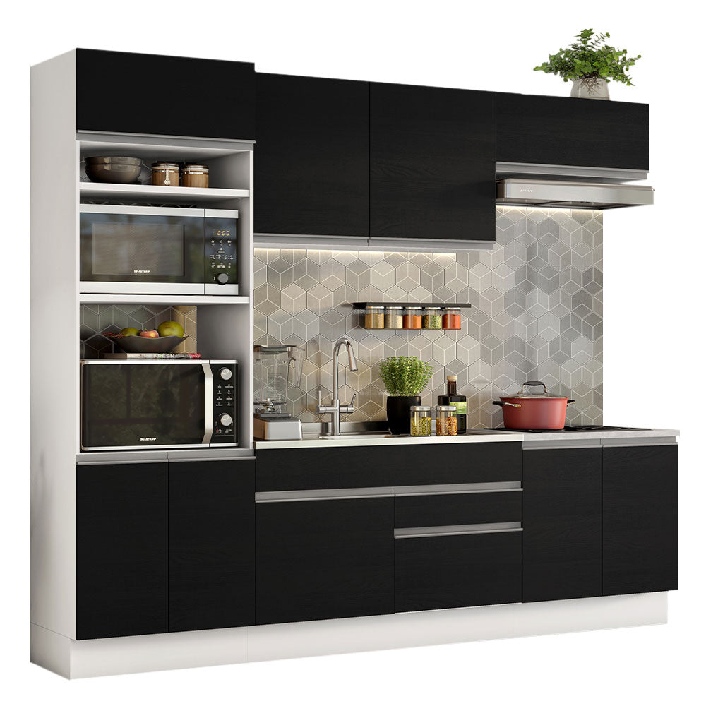 Cocina Integral 270 cm Con Mueble para Horno Blanco/Negro Glamy Madesa