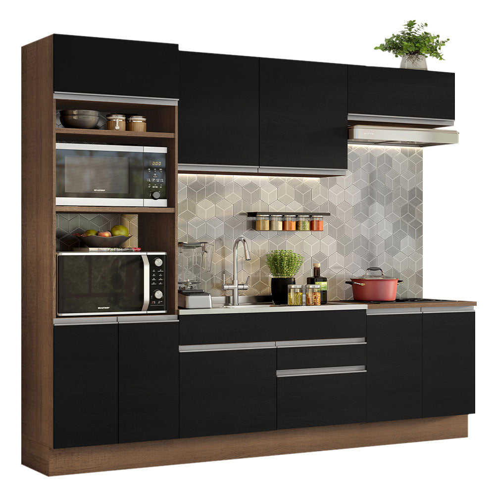 Cocina Integral 270 cm Con Mueble para Horno Marrón/Negro Glamy Madesa