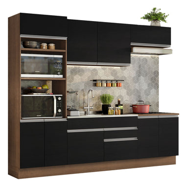 Cocina Integral 270 cm Con Mueble para Horno Marrón/Negro Glamy Madesa