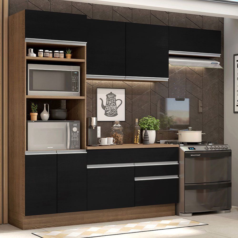 Cocina Integral 270 cm Con Mueble para Horno Marrón/Negro Glamy Madesa