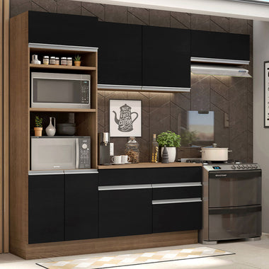 Cocina Integral 270 cm Con Mueble para Horno Marrón/Negro Glamy Madesa