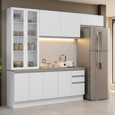 Cocina Integral 270 cm Con Vitrina Blanco Glamy Madesa