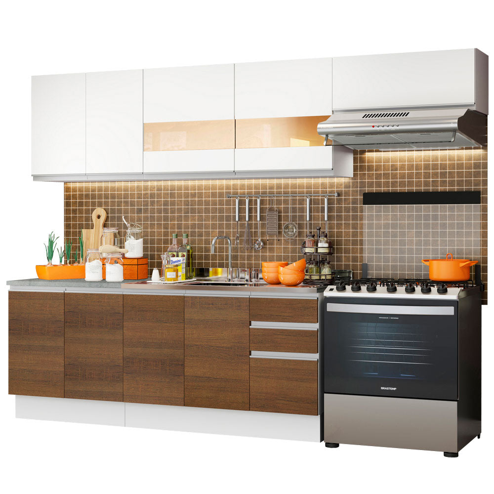 Cocina Integral 280cm Blanco/Marrón/Blanco Glamy 03