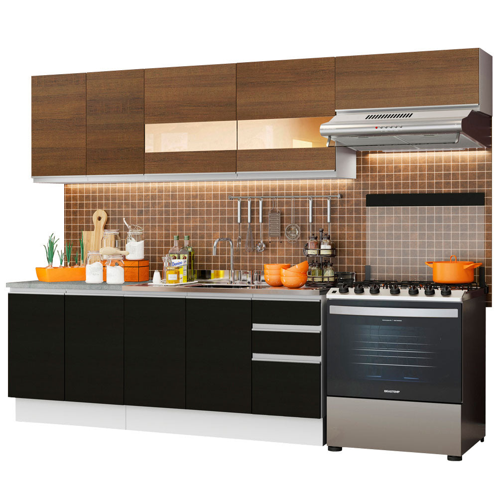 Cocina Integral 280 cm Blanco/Negro/Marrón Glamy Madesa