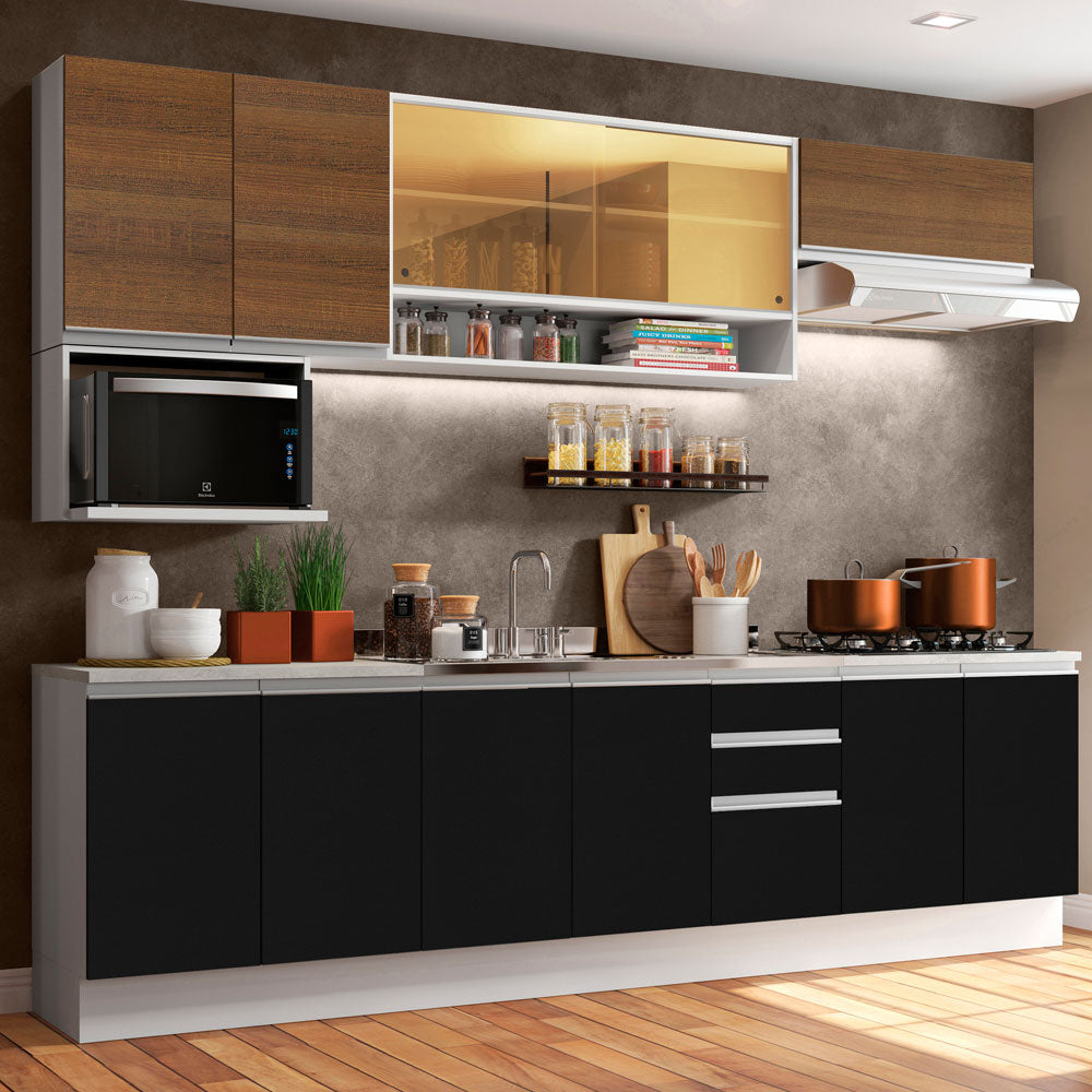 Cocina Integral 280cm Blanco/Negro/Marrón Glamy Genova