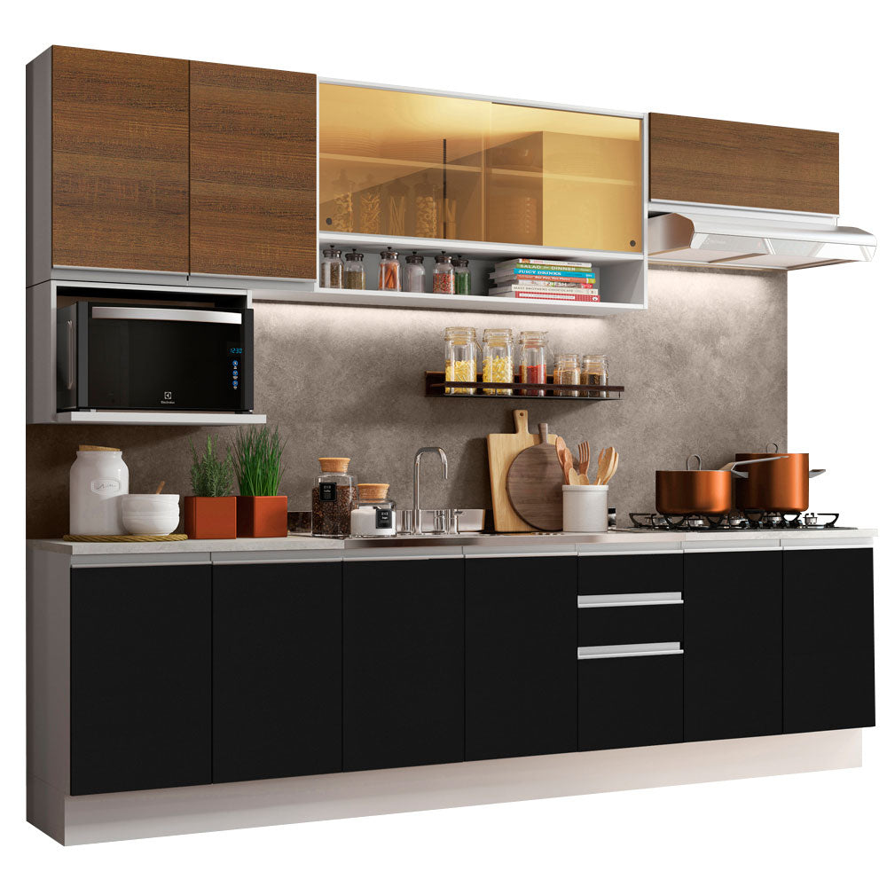 Cocina Integral 280 cm Blanco/Negro/Marrón Glamy Madesa