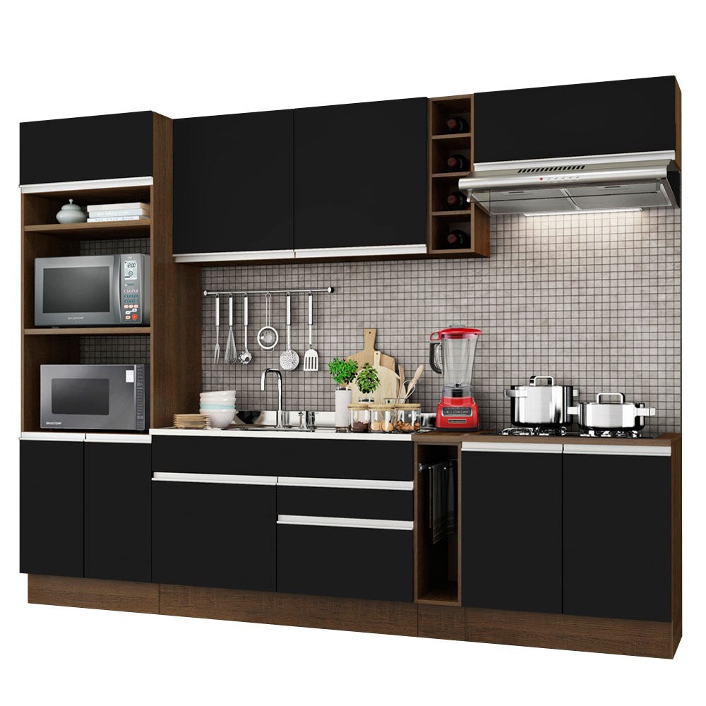 Cocina Integral 290 x 52 cm 9 Puertas 2 Cajones Con Mueble para Horno Marrón/Negro Glamy Madesa 02