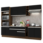 Cocina Integral 290 x 52 cm 9 Puertas 2 Cajones Con Mueble para Horno Marrón/Negro Glamy Madesa 02
