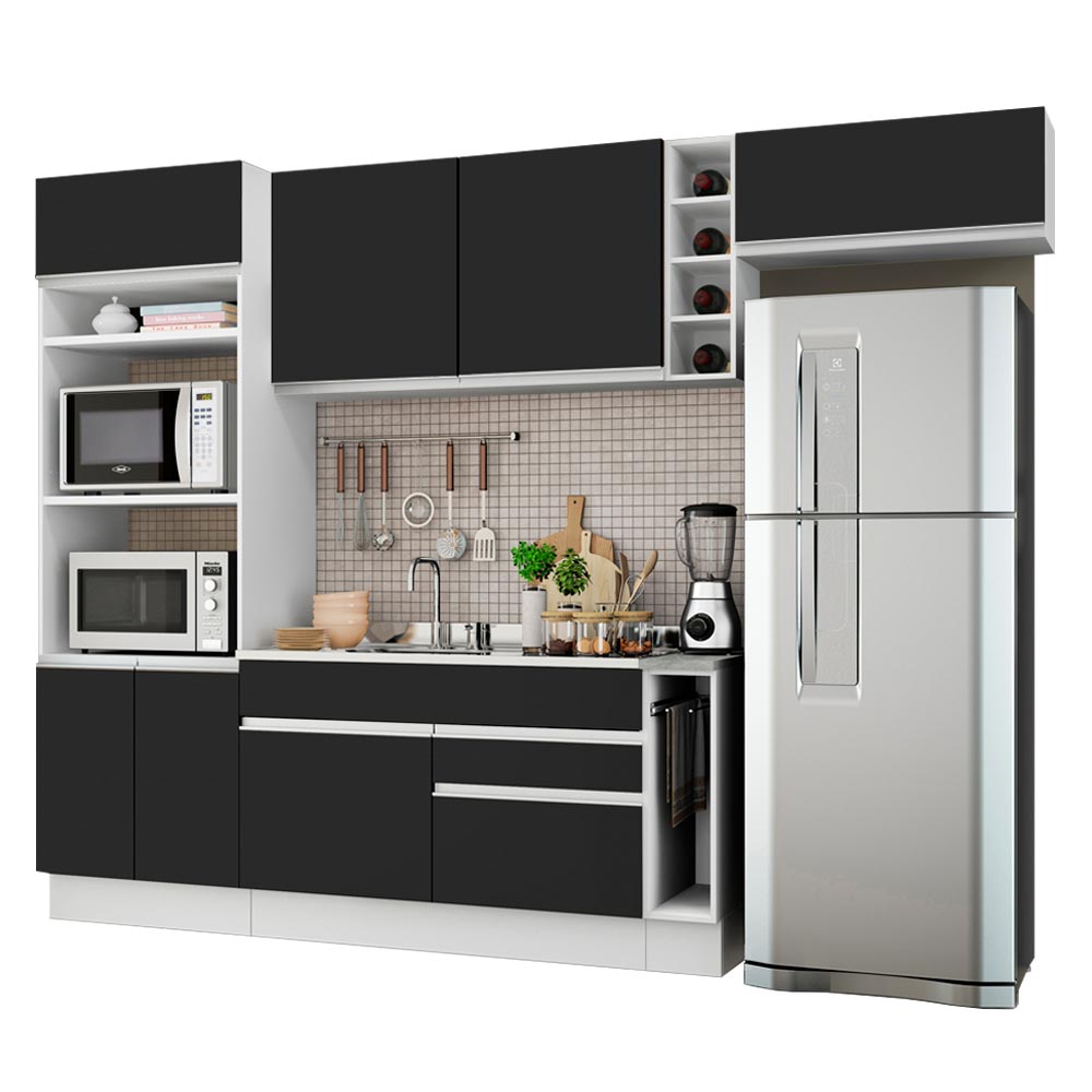 Cocina Integral 290 cm Con Mueble para Horno Blanco/Negro Glamy Madesa