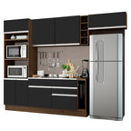 Cocina Integral 290 x 52 cm 7 Puertas 2 Cajones Con Mueble para Horno Marrón/Negro Glamy Madesa 04