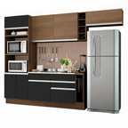 Cocina Integral 290 x 52 cm 7 Puertas 2 Cajones Con Mueble para Horno Marrón/Negro Glamy Madesa 05