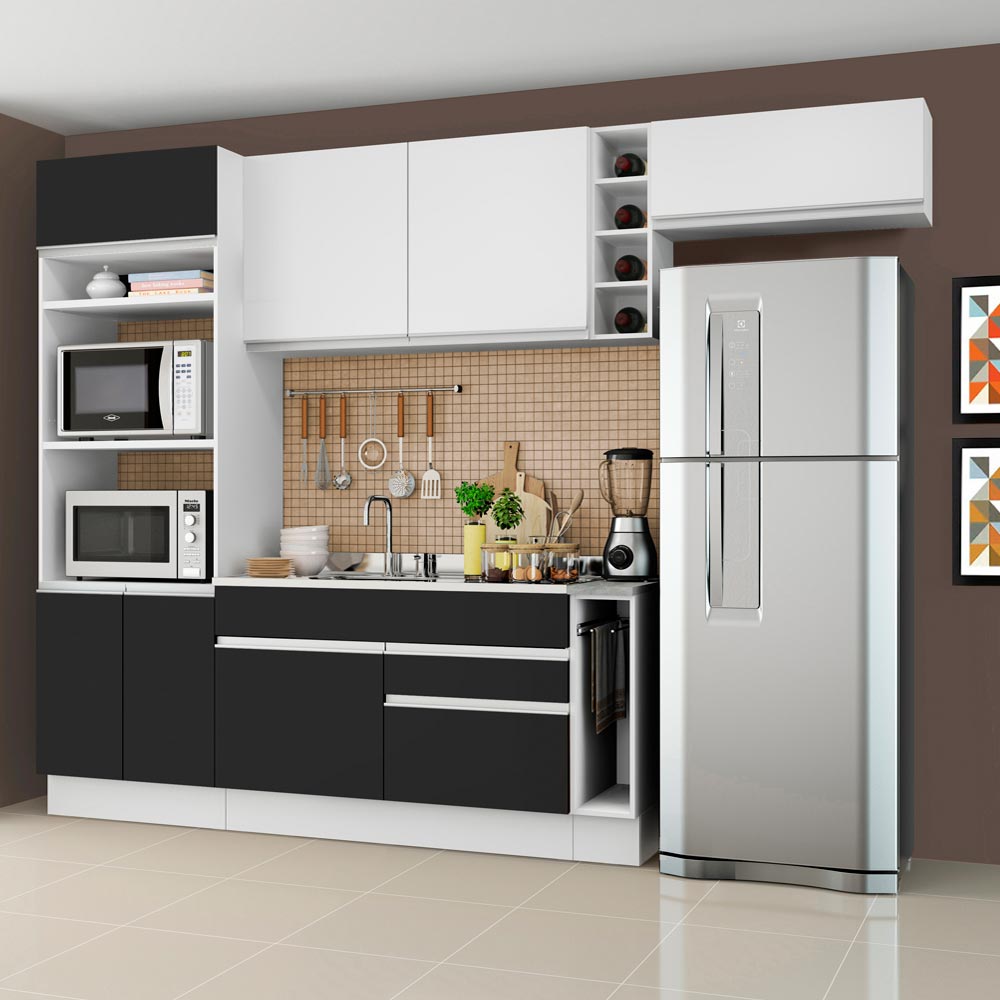 Cocina Integral 290cm Blanco/Negro/Blanco Glamy 04