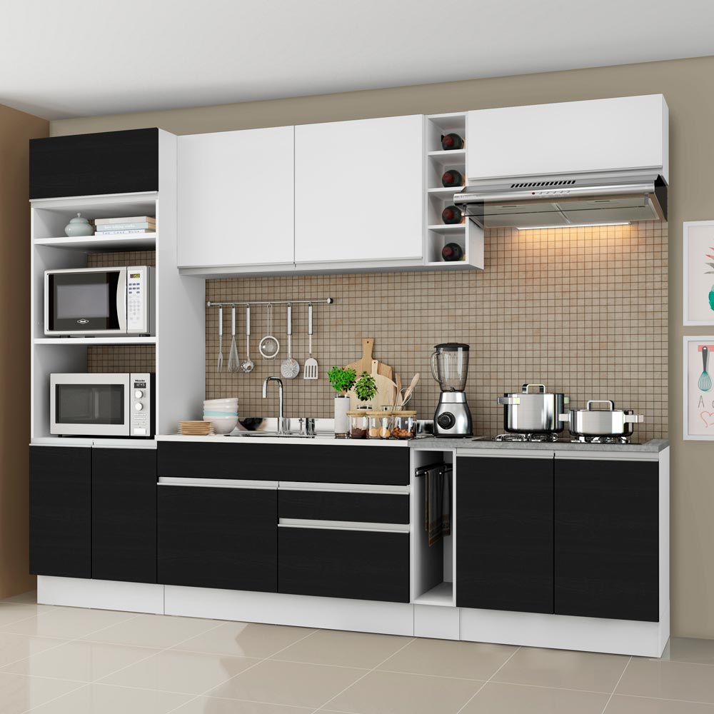 Cocina Integral 290cm Blanco/Negro/Blanco Glamy 07