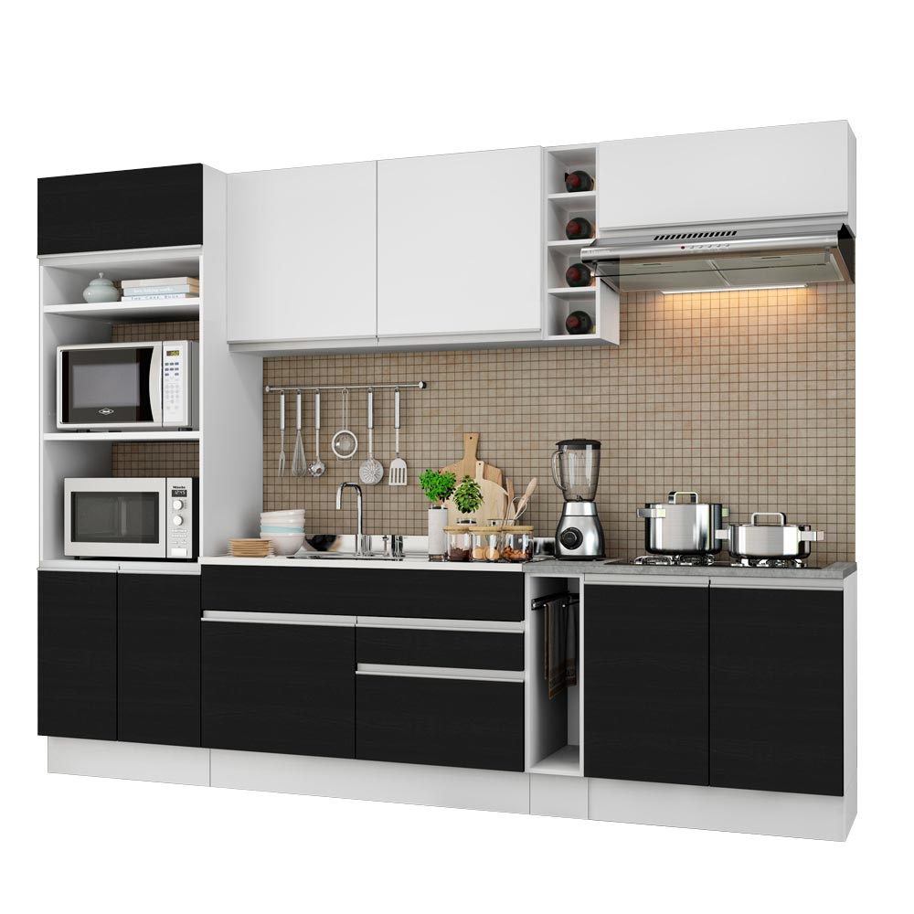 Cocina Integral 290 cm Con Mueble para Horno Blanco/Negro Glamy Madesa