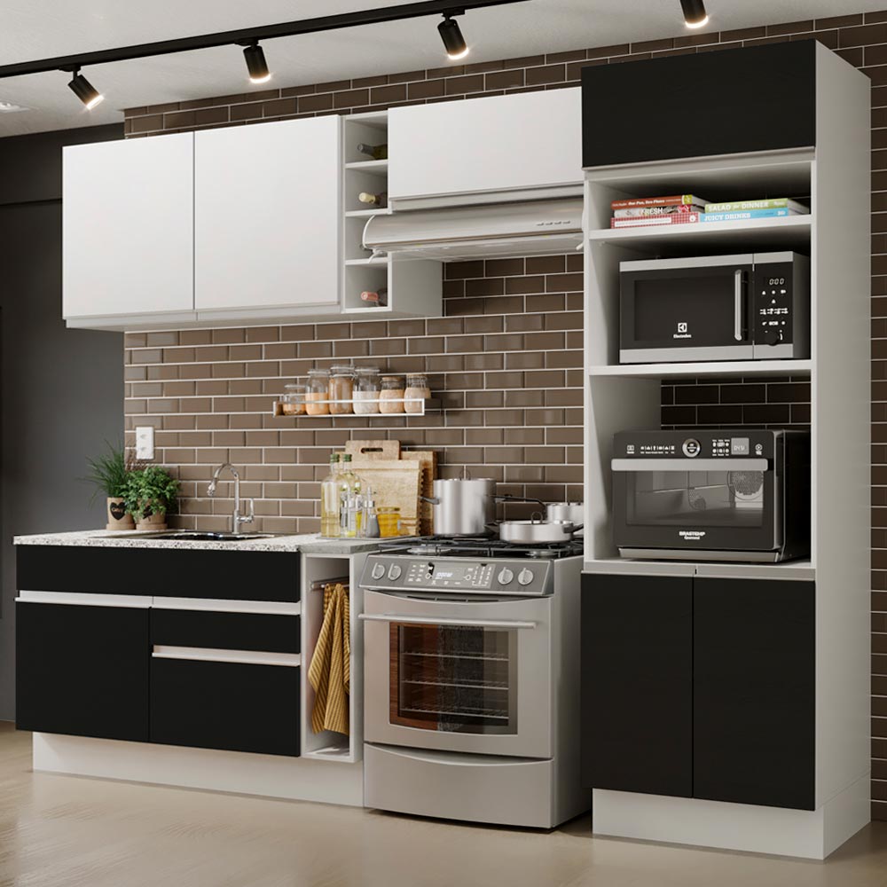 Cocina Integral 290cm Blanco/Negro/Blanco Glamy 10