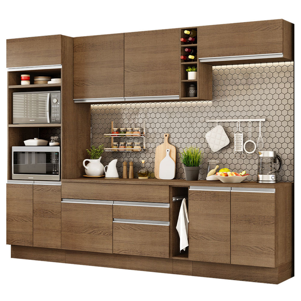 Cocina Integral 290 x 52 cm 9 Puertas 2 Cajones Con Mueble para Horno Marrón Glamy Madesa 12