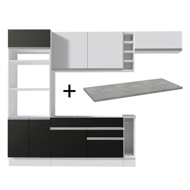 Cocina Integral 290 cm Con Mueble para Horno Blanco/Negro Glamy Madesa