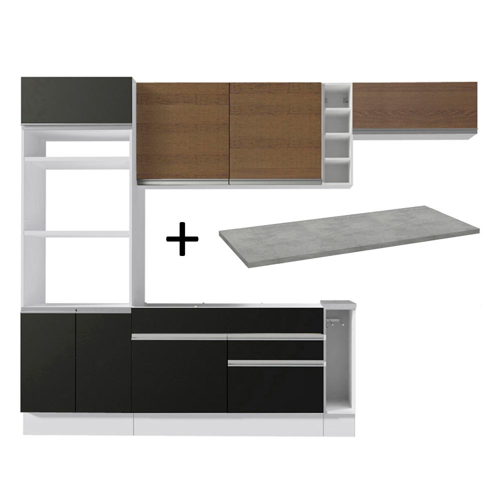 Cocina Integral 290 cm Con Mueble para Horno Blanco/Negro/Marrón Glamy Madesa
