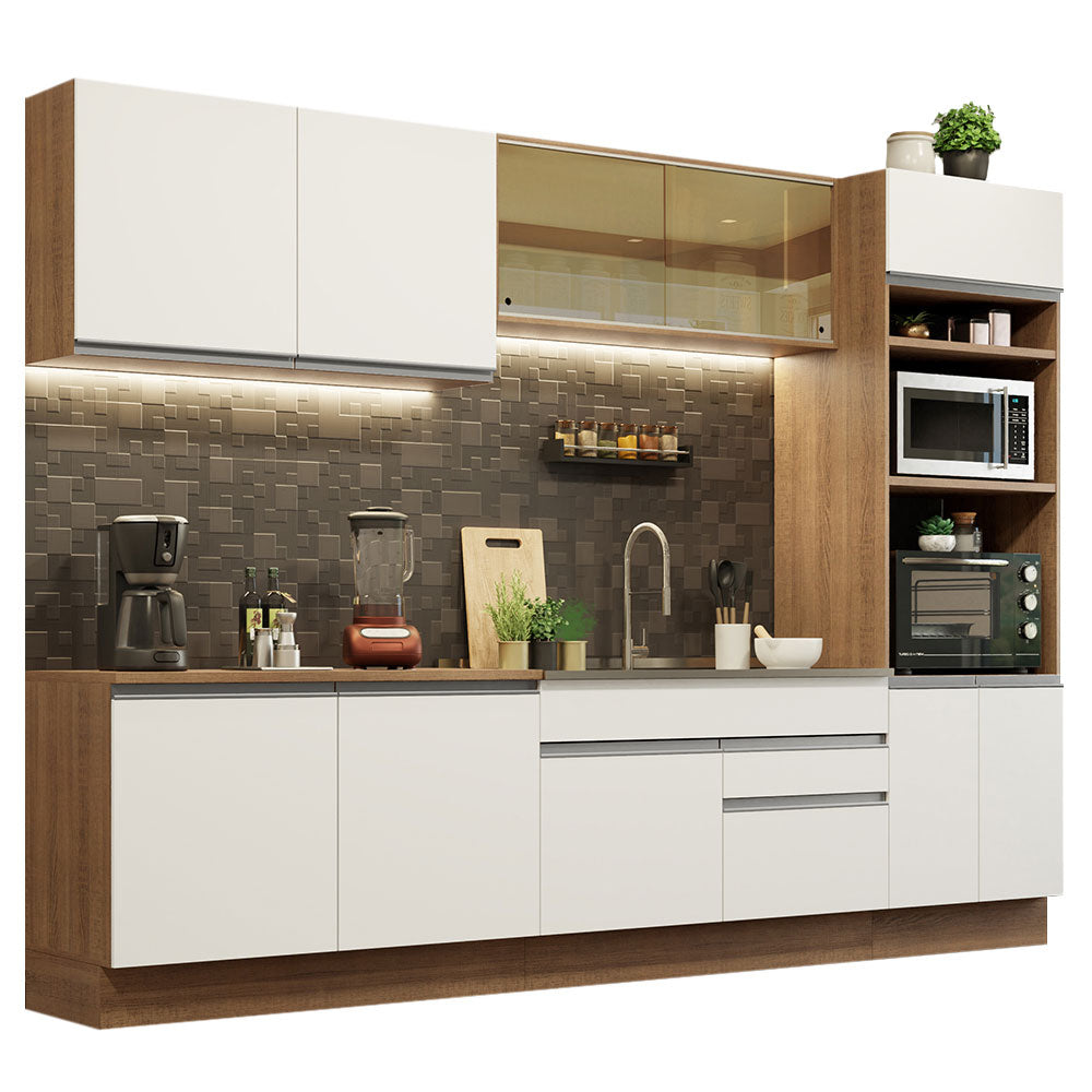Cocina Integral 310 cm Con Mueble para Horno Marrón/Blanco Glamy Madesa
